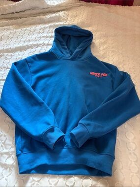 White Fox Boutique Blue Hoodie with Pink Logo